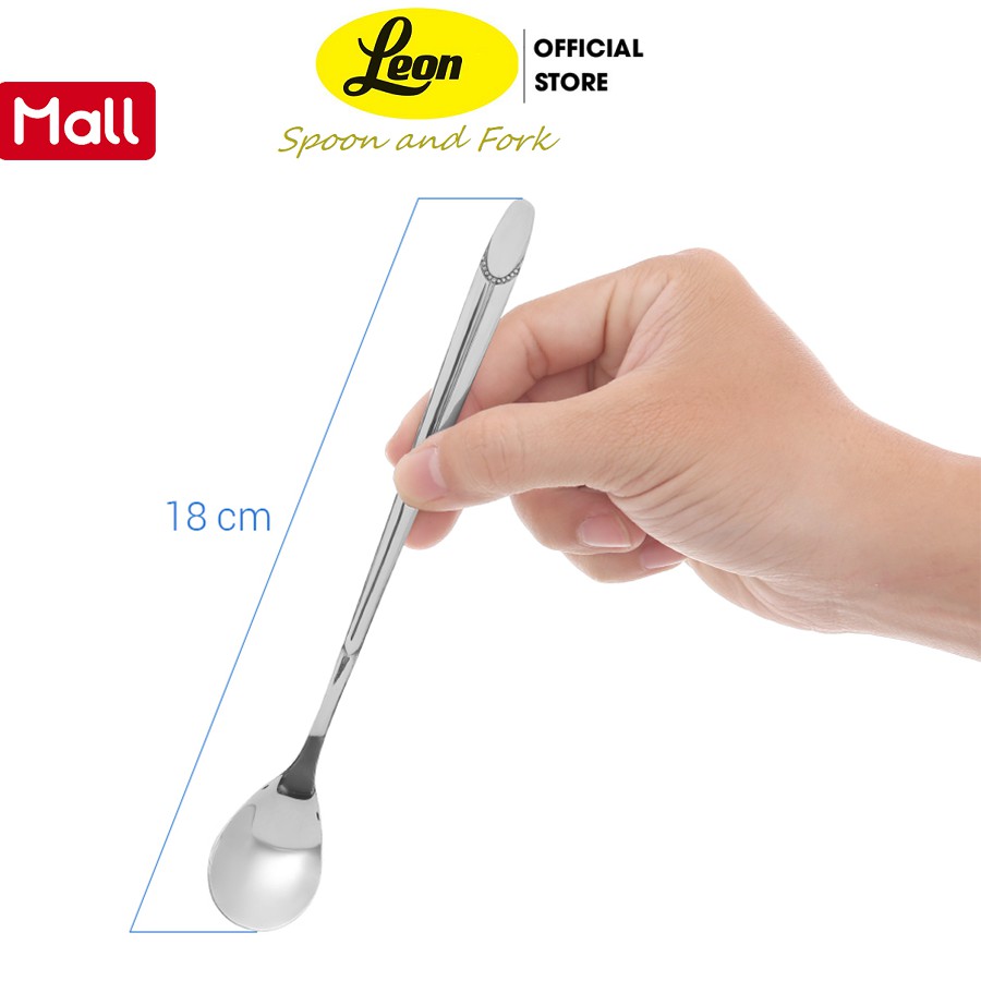 Muỗng cà phê inox 410 cán dài hoa văn 18.5 cm  LEONBH015