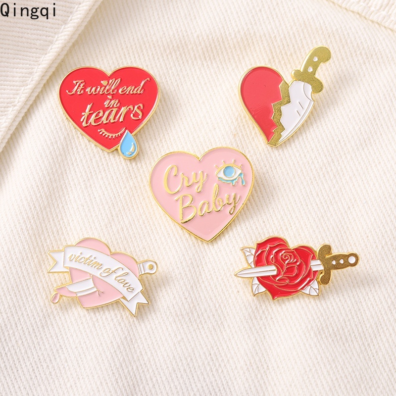 Ghim cài áo Miss Zoe hình trái tim hoa hồng hoạt hình sáng tạo