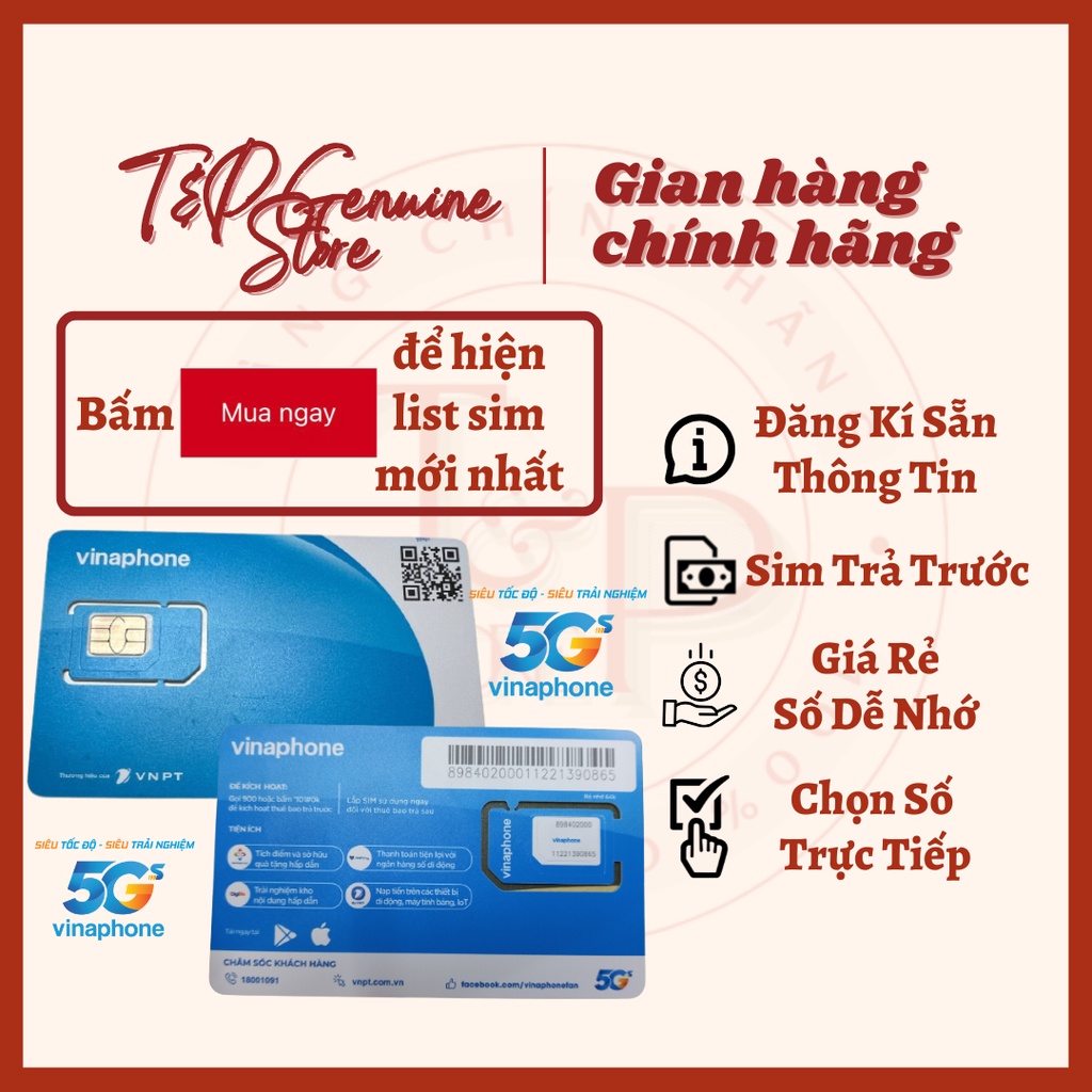 Sim Vinaphone Số Đẹp, Dễ Nhớ - Cặp/Gánh ( Đầu 091/094 và 08 )