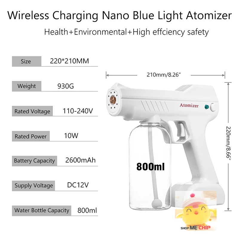 Máy Khử Khuẩn Nano Cầm Tay Atomizer 8 Led ❤️BẢO HÀNH 12 THÁNG❤️ Súng Phun Xịt Khuẩn Khử Trùng Nano An Toàn Tiện Lợi