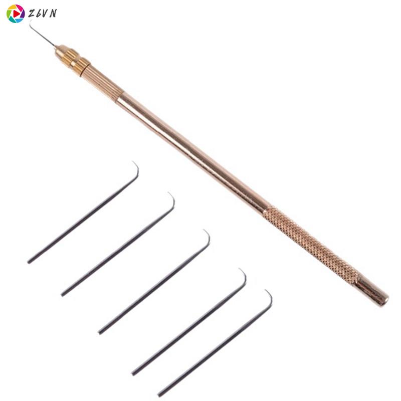 (Hàng Mới Về) Bộ 5 Dụng Cụ Đan Móc Tóc Giả + 1 Giá Đỡ Bằng Đồng Thau