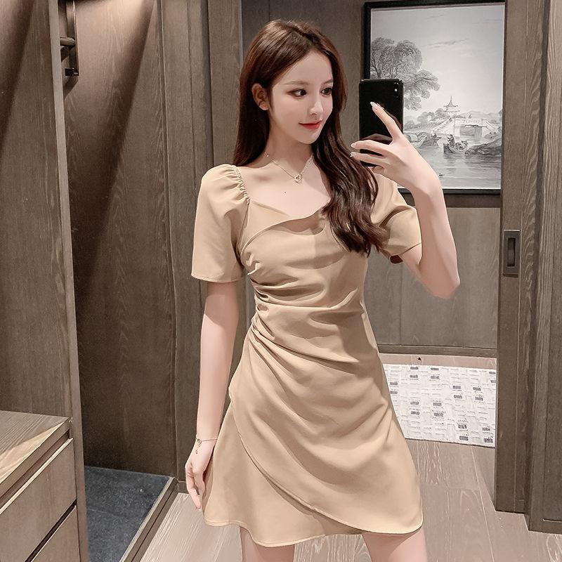 Váy liền trang phục nữ mẫu mới mùa hè 2021 váy Kikyo mối tình đầu kiểu Pháp váy ngắn ôm hông chữ A tay ngắn không quy tắc bo eo