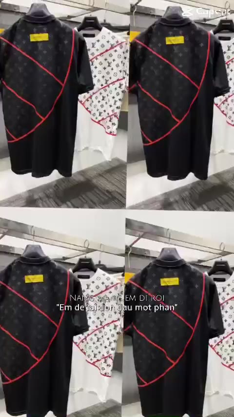 Áo phông nam nữ Premium Cotton dập vân hoa chữ Eo Vì monogram bán cầu vạch kẻ đỏ nửa áo thêu logo Cực Chất | BigBuy360 - bigbuy360.vn