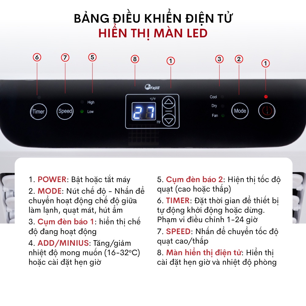 Máy lạnh đứng di động nhập khẩu FUJIE công nghệ Nhật Bản - Công suất làm lạnh 12000BTU - Bảo hành điện tử toàn quốc