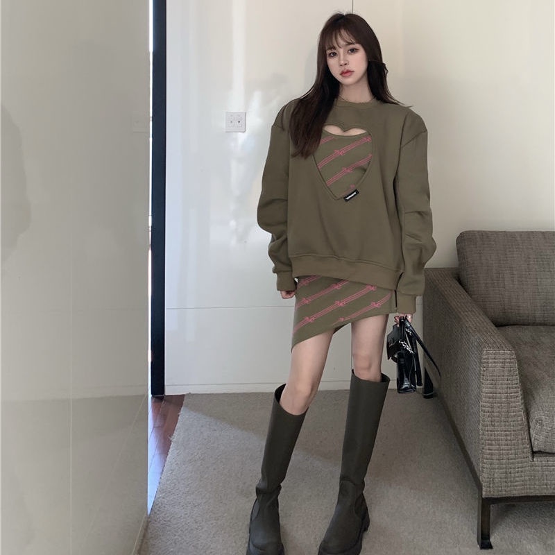 Set áo len phối chân váy phong cách vintage thời trang thu đông 2021 cho nữ