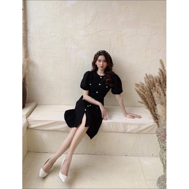 Đầm dự tiệc công sở phối nút sang trọng Mina Dress