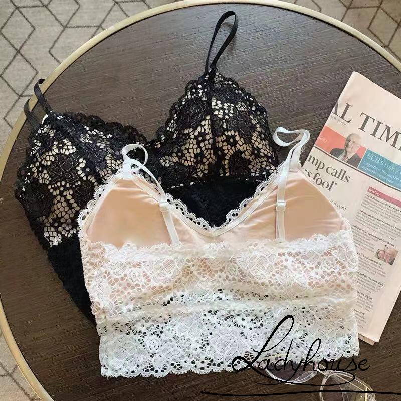 Áo bra 2 dây có đệm ngực phối ren hoa có thể điều chỉnh thời trang cho nữ