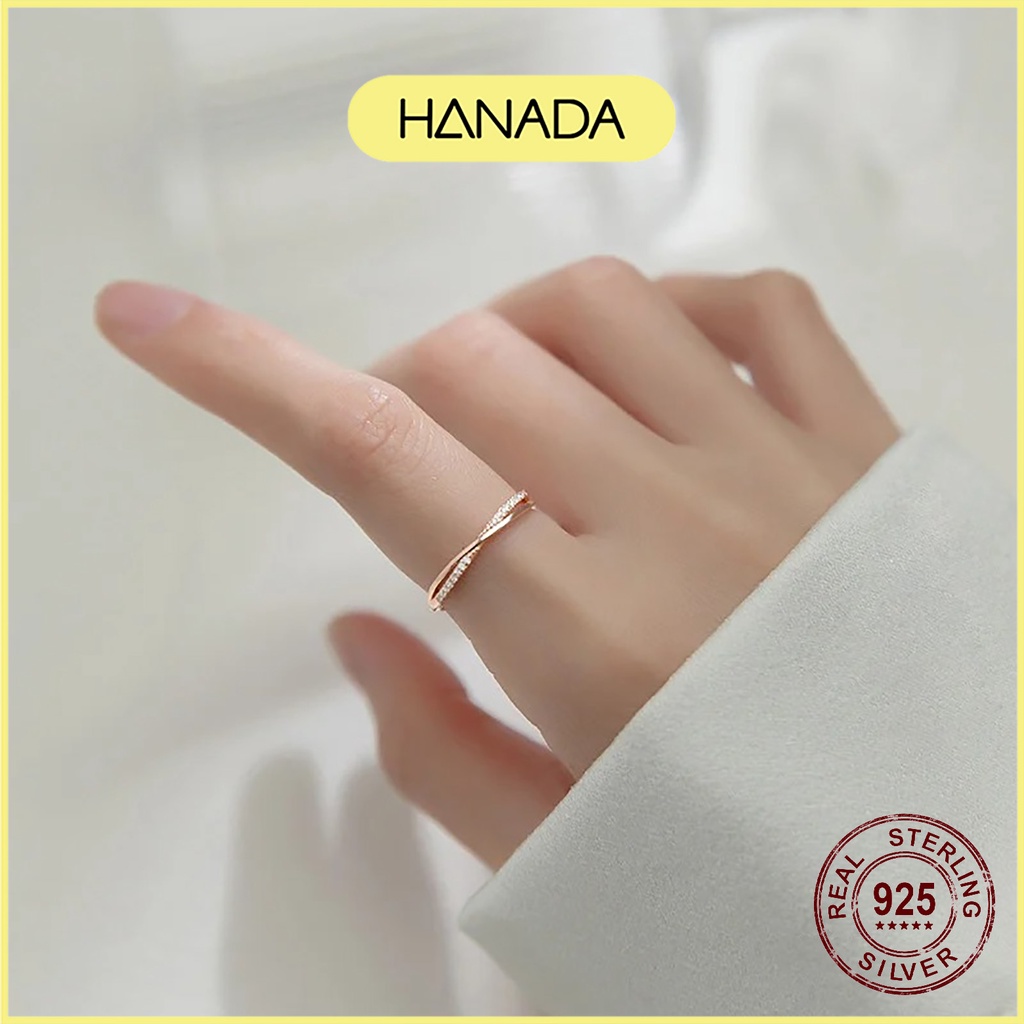 Nhẫn Bạc 925 Hanada Chéo Đá Mảnh 0815 O7