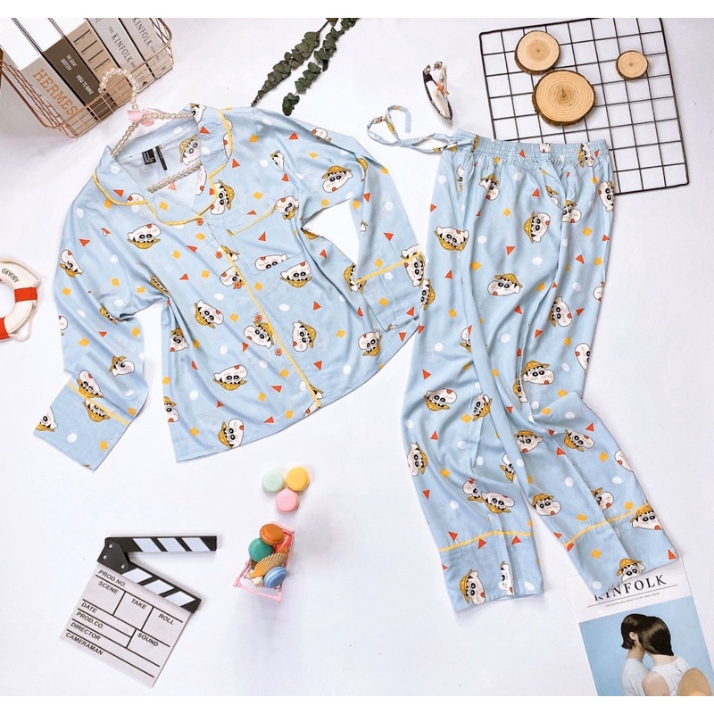 Bộ lanh mặc nhà, đồ bộ tole nữ quần dài tay dài viền cổ F21 VNXK