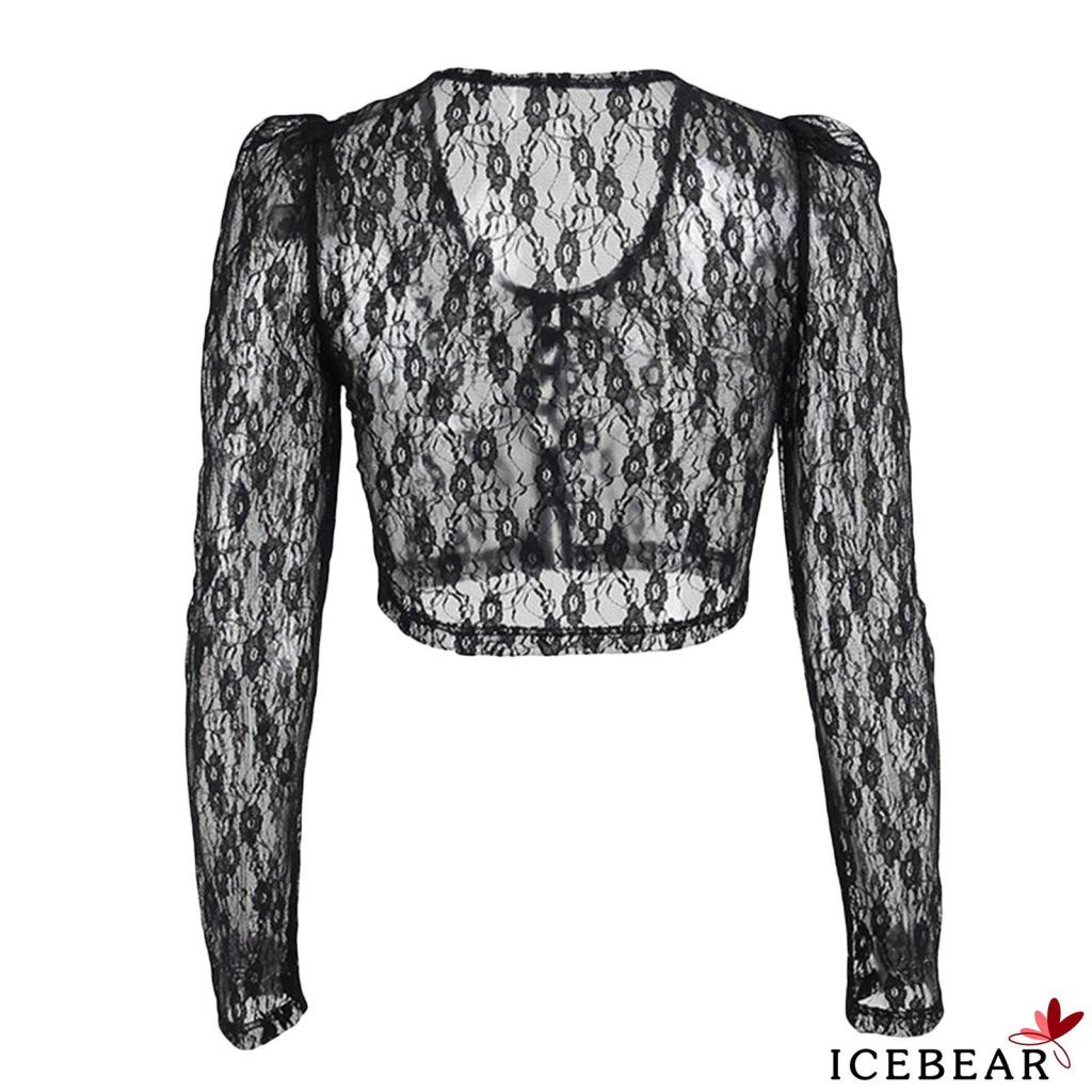 Áo croptop tay dài cổ chữ V phối ren quyến rũ cho nữ