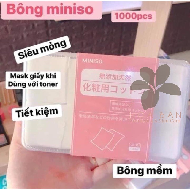 Hộp bông tẩy trang Miniso 1000 miếng - Thấm toner