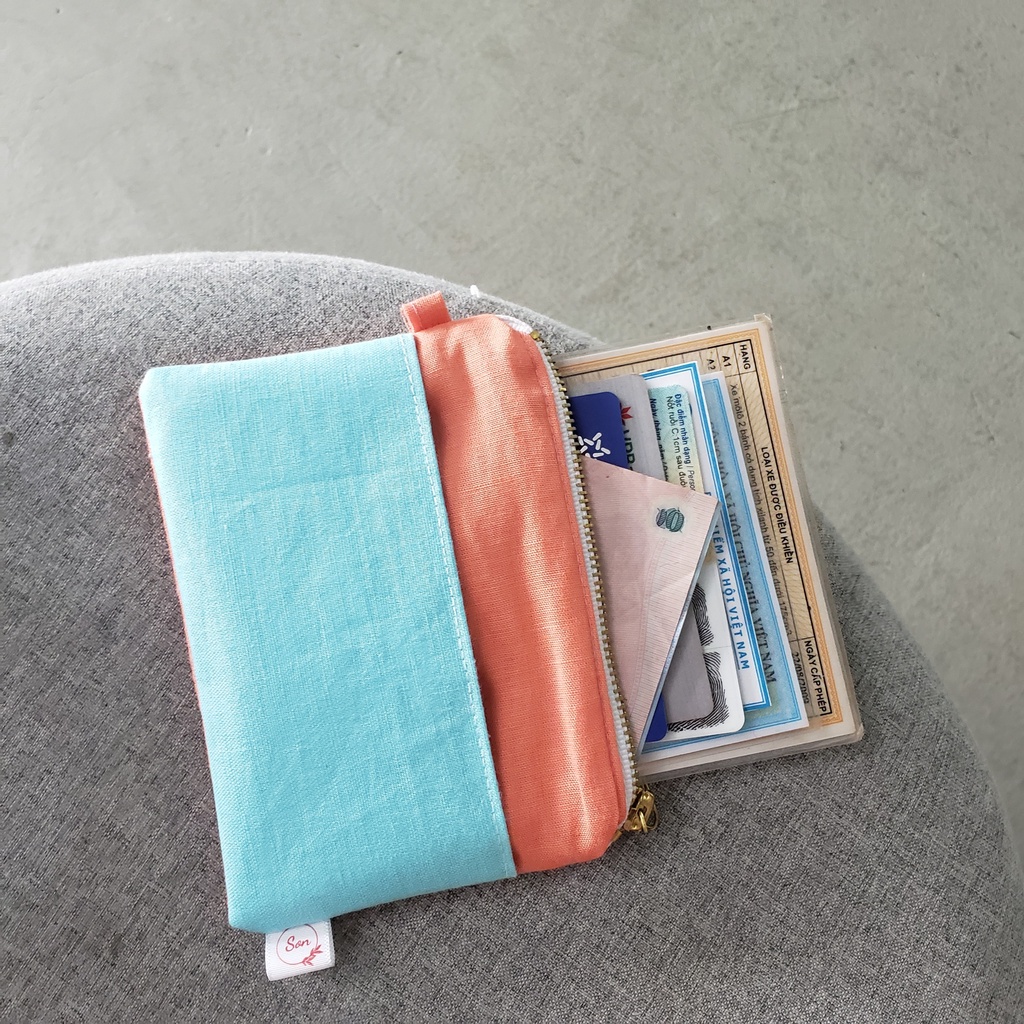 Ví Nữ Mini Handmade Vải Linen Phối Màu Phong Cách Hàn Quốc
