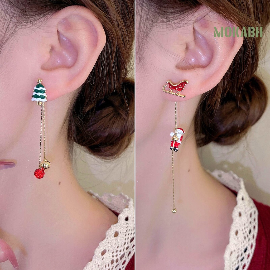 1 Đôi Khuyên Tai Dáng Dài Không Đối Xứng Hình Hoa Tuyết Giáng Sinh Dễ Phối Đồ Thời Trang Mới