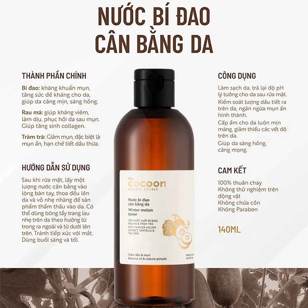 Nước bí đao cân bằng da Cocoon giảm dầu và mụn Winter Melon Toner