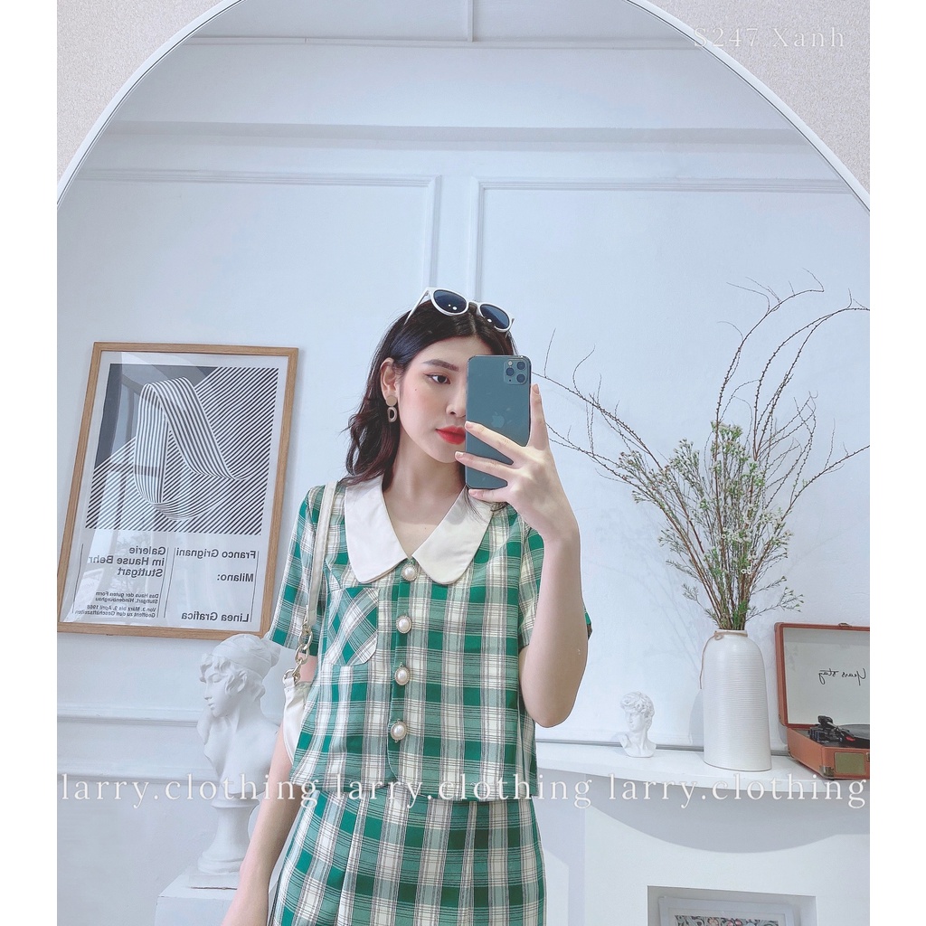 Set Áo Có Cổ Chân Váy Dài Kẻ Caro Phong Cách Hàn Quốc Đi Làm Cực Thanh Lịch S247 | BigBuy360 - bigbuy360.vn