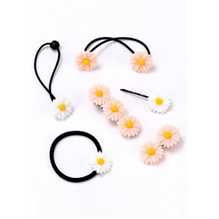 Combo 6 món chun buộc tóc và kẹp tóc hoa Cúc họa mi siêu hot (Tặng móc khóa gỗ BTS thiết kế độc quyền)