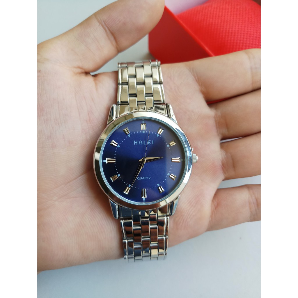 Đồng hồ nam Halei 502M dây bạc mặt tím