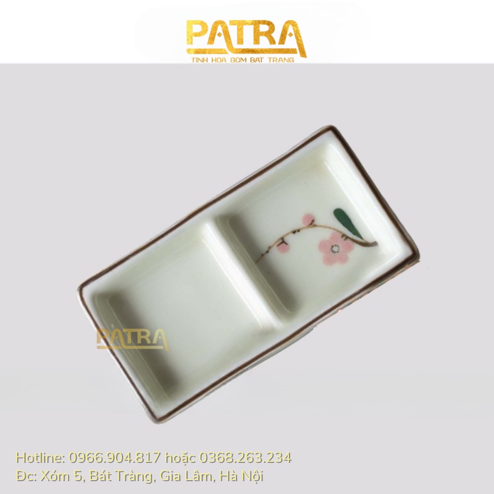 Bát đĩa đựng gia vị, bát gia vị sứ, bát mắm Bát Tràng cao cấp vẽ đào hồng