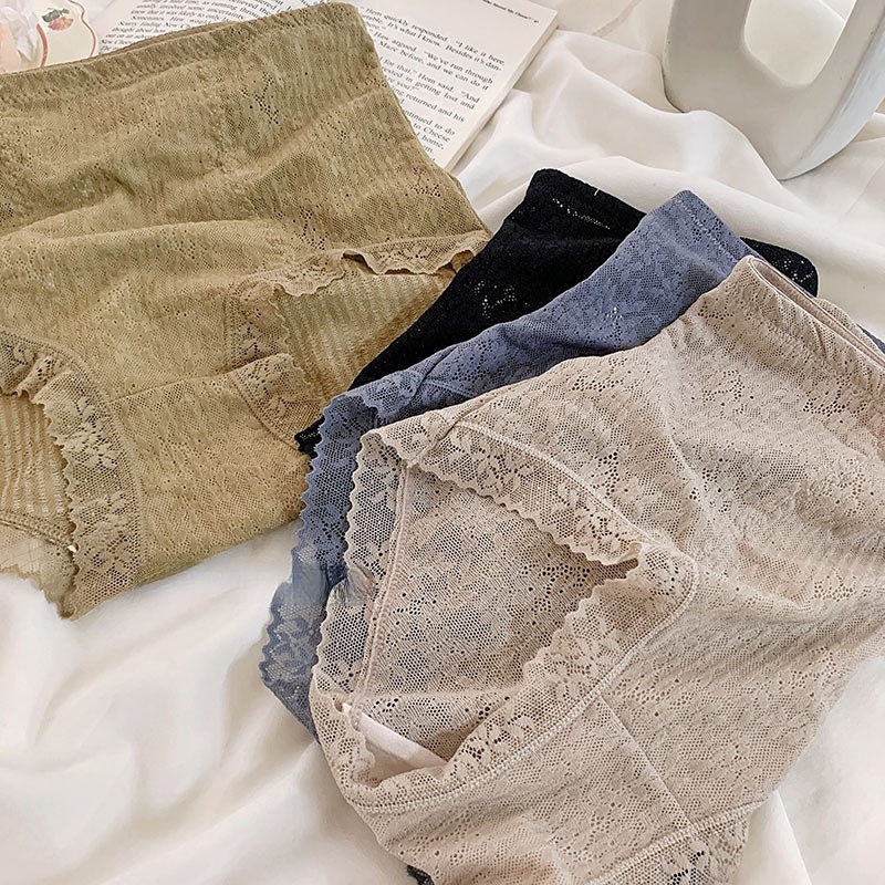 Quần Lót Không Đường May Lưng Cao Viền Ren Thoáng Khí Thoải Mái Cho Nữ
