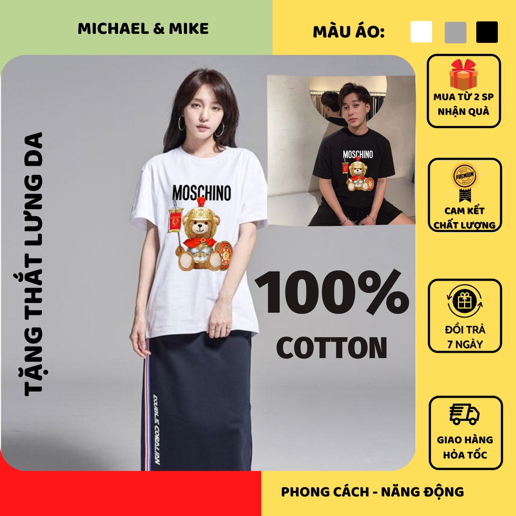 Áo phông – Áo thun nam nữ 100% Cotton in hình Gấu co giãn mát lạnh thời trang unisex phong cách Hàn Quốc