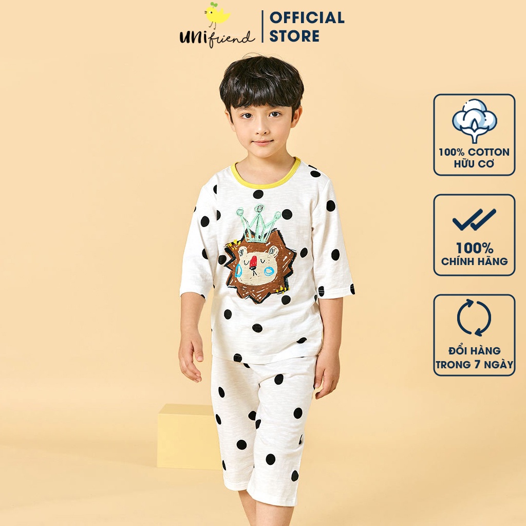 Đồ bộ lửng quần áo thun cotton mịn mặc nhà mùa hè cho bé trai Unifriend Hàn Quốc U2029