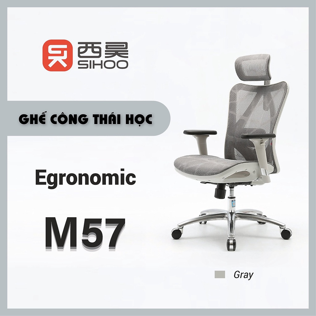 SIHOO M57 - Ghế xoay văn phòng công thái học Ergonomic, Full lưới thoáng khí, Điều chỉnh thắt lưng bảo vệ cột sống