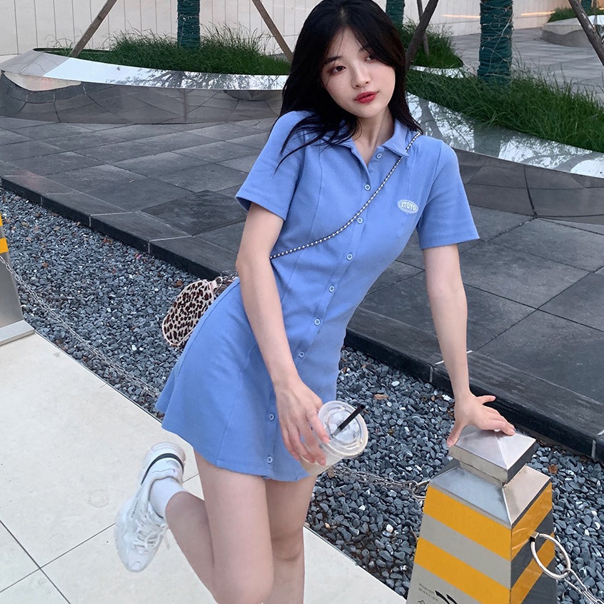 Đầm polo PERTY dáng rộng phong cách Hàn Quốc thời trang mùa hè năng động dành cho học sinh nữ