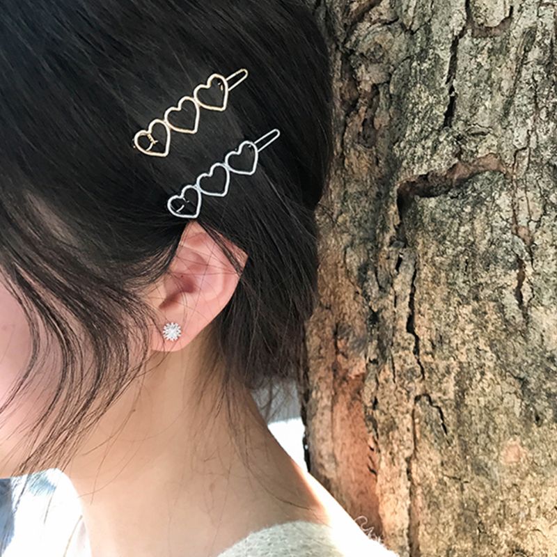 Flgo Kẹp Tóc Hình Trái Tim Ba Trái Tim Ba Màu Ánh Kim Ngọt Ngào Bề Mặt Mịn Màng