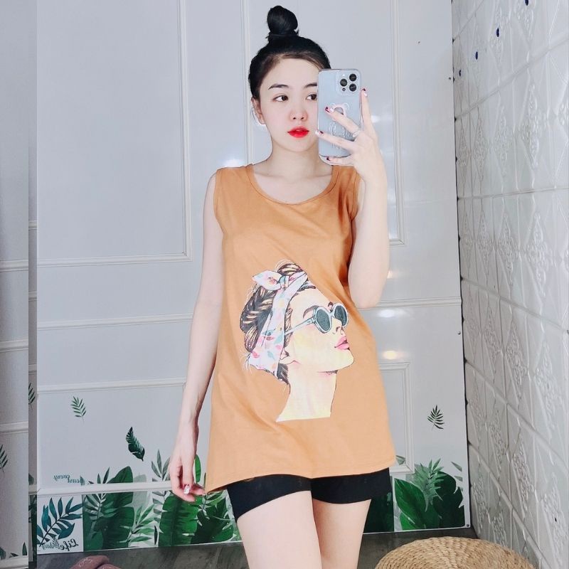 Đồ bộ mặc nhà ESHOP bigsize nữ quần đùi áo ba lỗ thun cotton thể thao mùa hè đẹp dễ thương đi chơi ngủ trung niên BD10