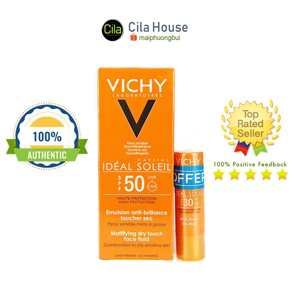 Set Kem Chống Nắng Vichy Ideal Soleil SPF50+ Dry Touch + Son Dưỡng Chống Nắng Vichy SPF30 - Cila House