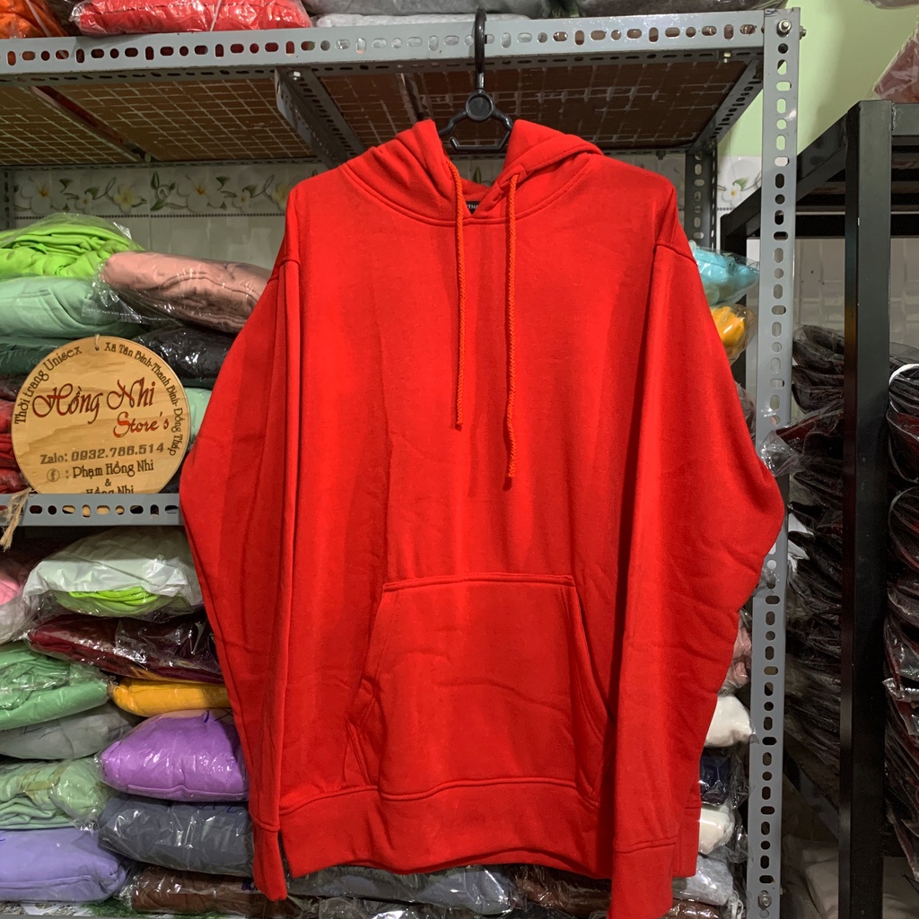 Áo Khoác Hoodie Trơn Ulzzang Unisex Màu Đỏ Tươi Chất Nỉ Bông Cao Cấp Dáng Rộng Nam Nữ - MM