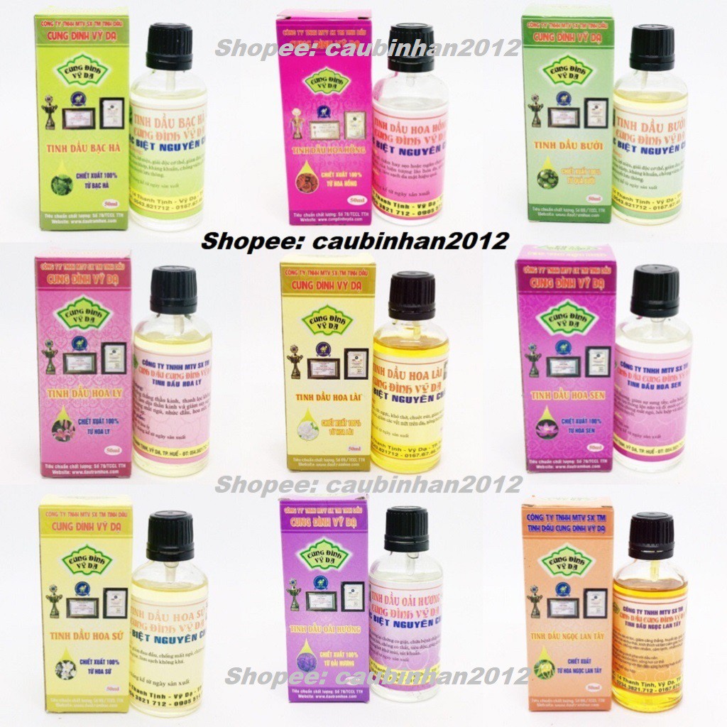 Tinh Dầu Cung Đình Vỹ Dạ Nguyên Chất 50ml: Ly,Lan,Sả,Hoa Hồng,Sả Chanh,Bưởi,Nhài,Sen,Sứ,Bạc Hà,Trầm Hương,Oải Hương,Quế