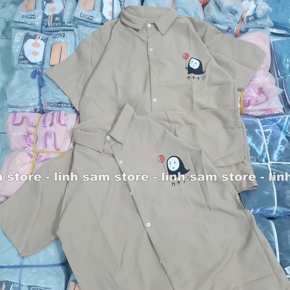 Áo sơ mi nữ cổ bẻ tay ngắn phong cách ulzzang dáng unisex freesize form rộng in hình VÔ DIỆN màu nude ◦ ྇ ་