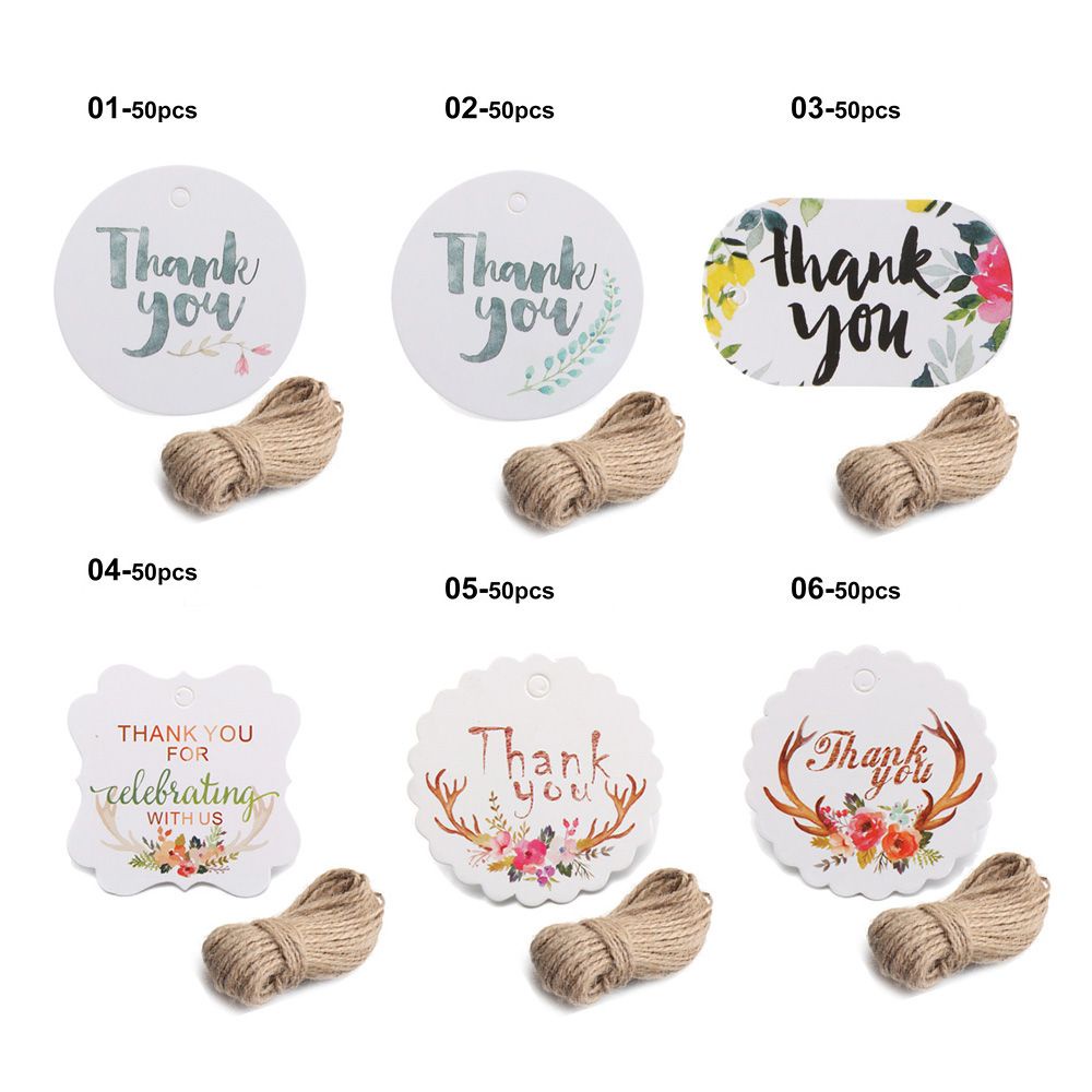 Bộ 50 Thẻ Giấy In Chữ Thank You Kèm Dây Treo Trang Trí Hộp Quà Giáng Sinh / Tiệc Cưới Diy