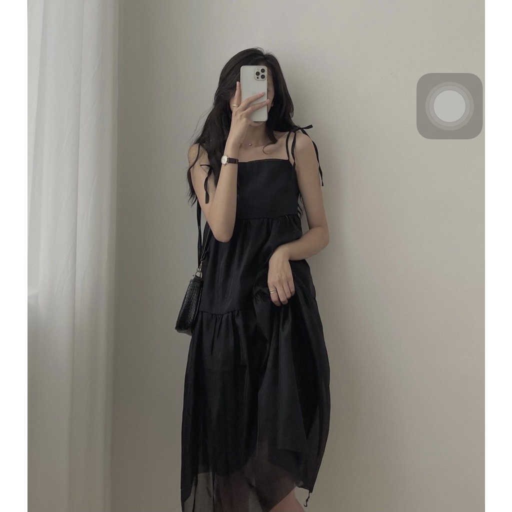 [Ảnh thật] Váy 2 dây babydoll voan tầng thắt nơ vai 2 lớp ulzzang - Đầm hai dây maxi dáng xòe 3 tầng