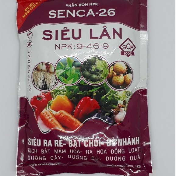 Phân bón NPK SENCA 26 - SIÊU LÂN (1kg) siêu ra rễ, bật chồi, đẻ nhánh, bật mầm hoa, dưỡng cây, dưỡng củ.