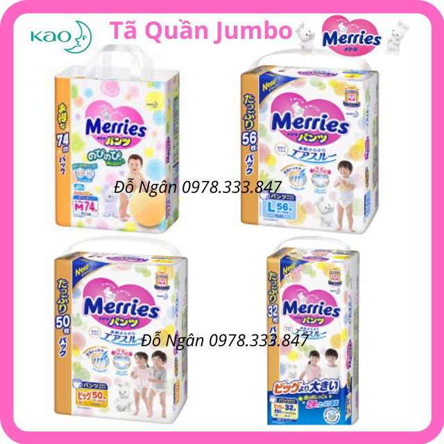 [GÓI LỚN TIẾT KIỆM]Bỉm Tã Quần Merries Jumbo Nhập Khẩu Chính Hãng Công Ty Kao Việt Nam Đủ Size M74 L56 XL50 XXL32