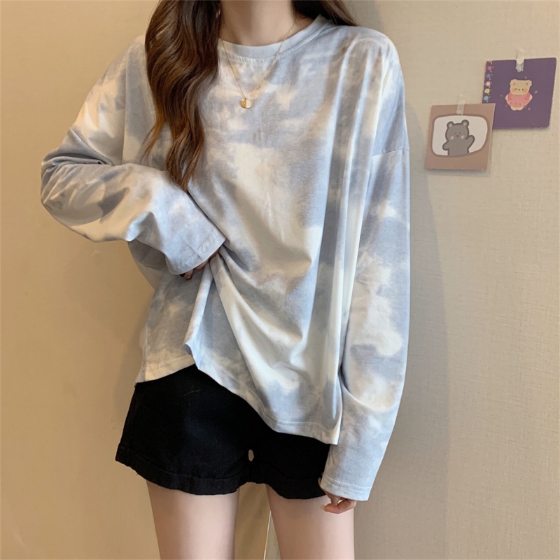【ZHELIHANGFEI】Áo Thun Tay Dài Nhuộm Màu Phong Cách Preppy