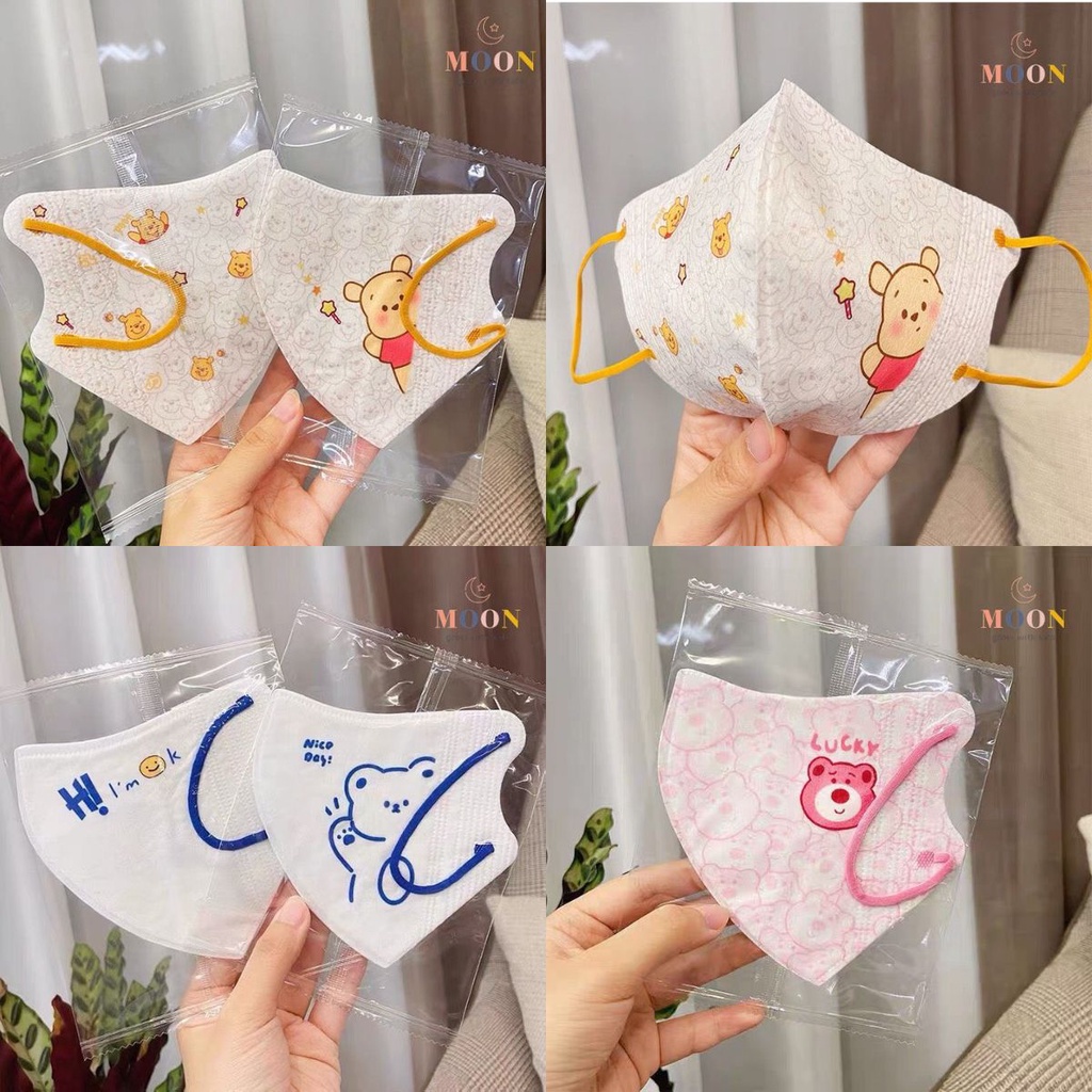 Khẩu trang 3D in họa tiết dễ thương cho cả gia đình (Set 10 chiếc) - Moon kids fashion