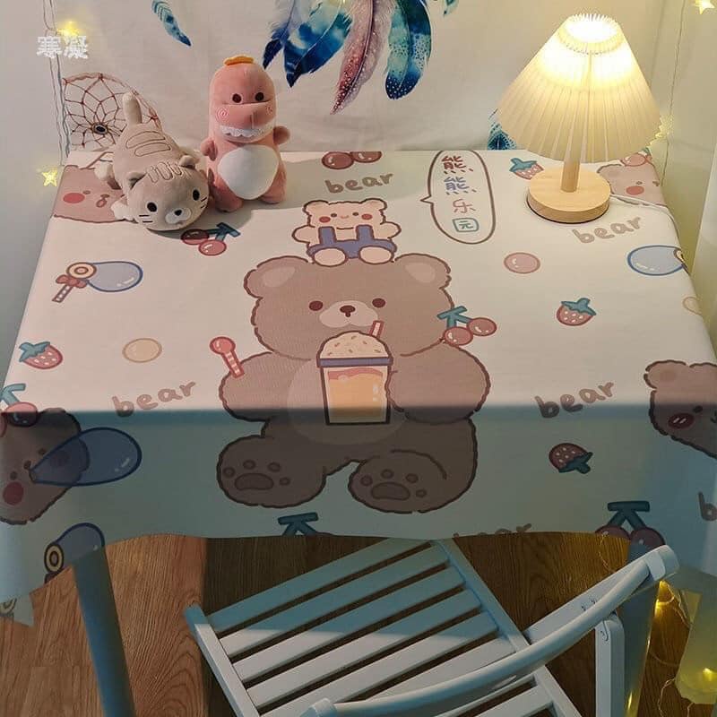 Khăn Trải Bàn 90*60cm Chống Bụi Chống Nước Hình Gấu/thỏ Dễ Thương Họa Tiết Đáng Yêu Chất Lượng Cao