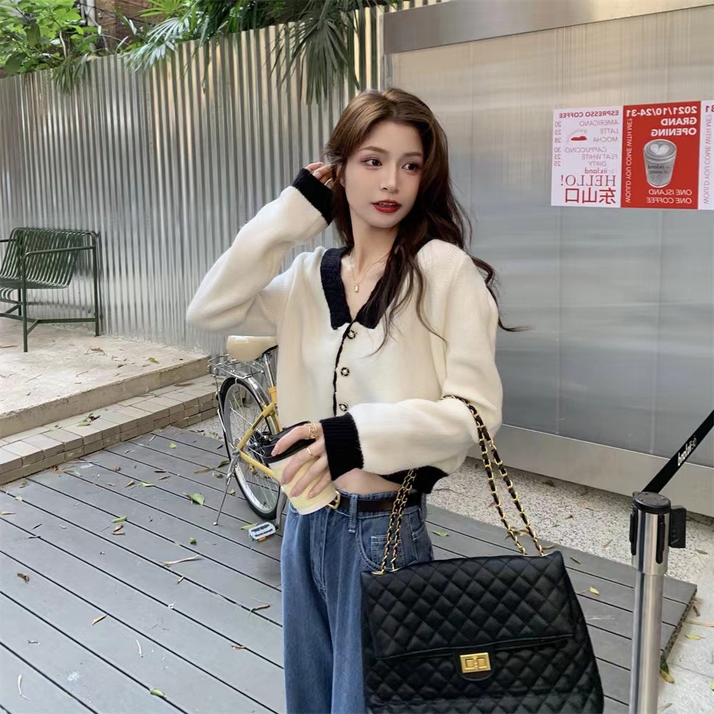 Áo cardigan ZHELIHANGFEI dệt kim tay dài cổ bẻ lưng cao thiết kế thanh lịch dành cho nữ