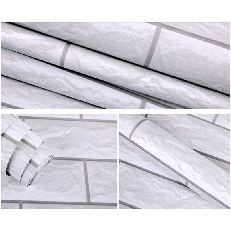 Decal giấy dán tường đá 3D xám trắng (khổ rộng 0.6m)