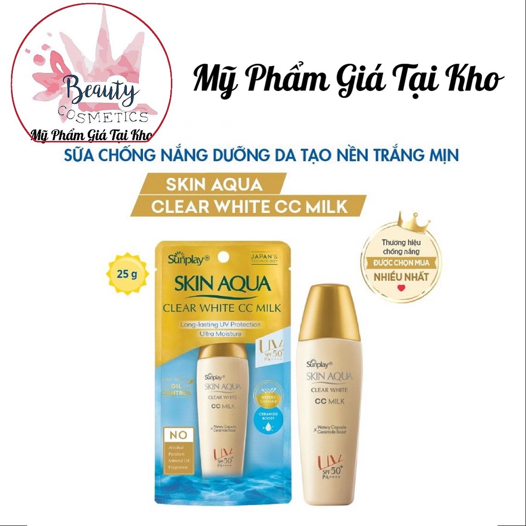 kem chống nắng trang điểm sunplay skin aqua clear white cc milk