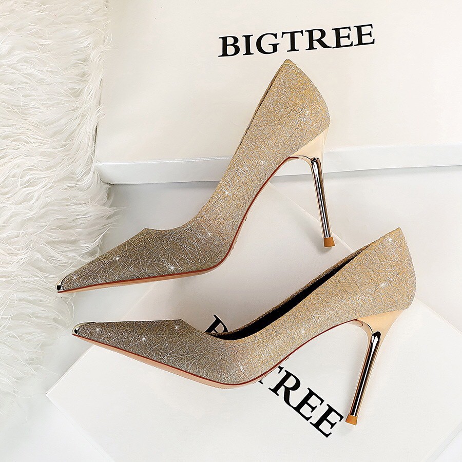 6826-9 GIÀY CAO GÓT BIGTREE BÍT MŨI KIM LOẠI NHŨ PHA LÊ