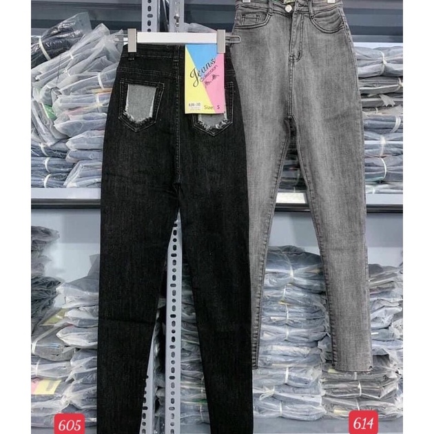 Quần jean nữ đen,xám cao cấp-lưng cao chất liệu denim co giãn(fom chuẩn shop) Lady-Hn Store88 Ms 605,614