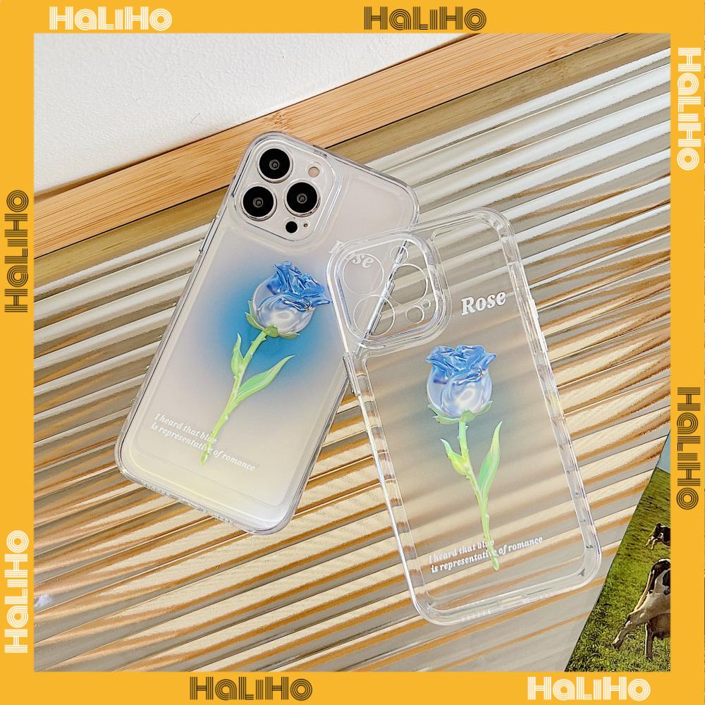 iPhone Case Luxury Silicone Soft Case Clear Case Shockproof Protection Camera Blue Rose Flower Compatible For iPhone 11 iPhone 13 Pro Max iPhone 12 Pro Max iPhone 7Plus iPhone xr