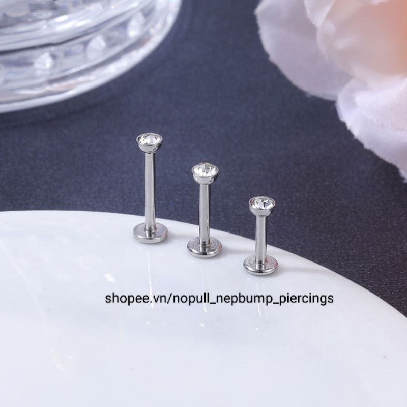 KHUYÊN TAI ĐÁ TRÒN - Khuyên Tai Đính Đá - Khuyên thép y tế - Khuyên tai, môi, mũi, nẹp bump,...