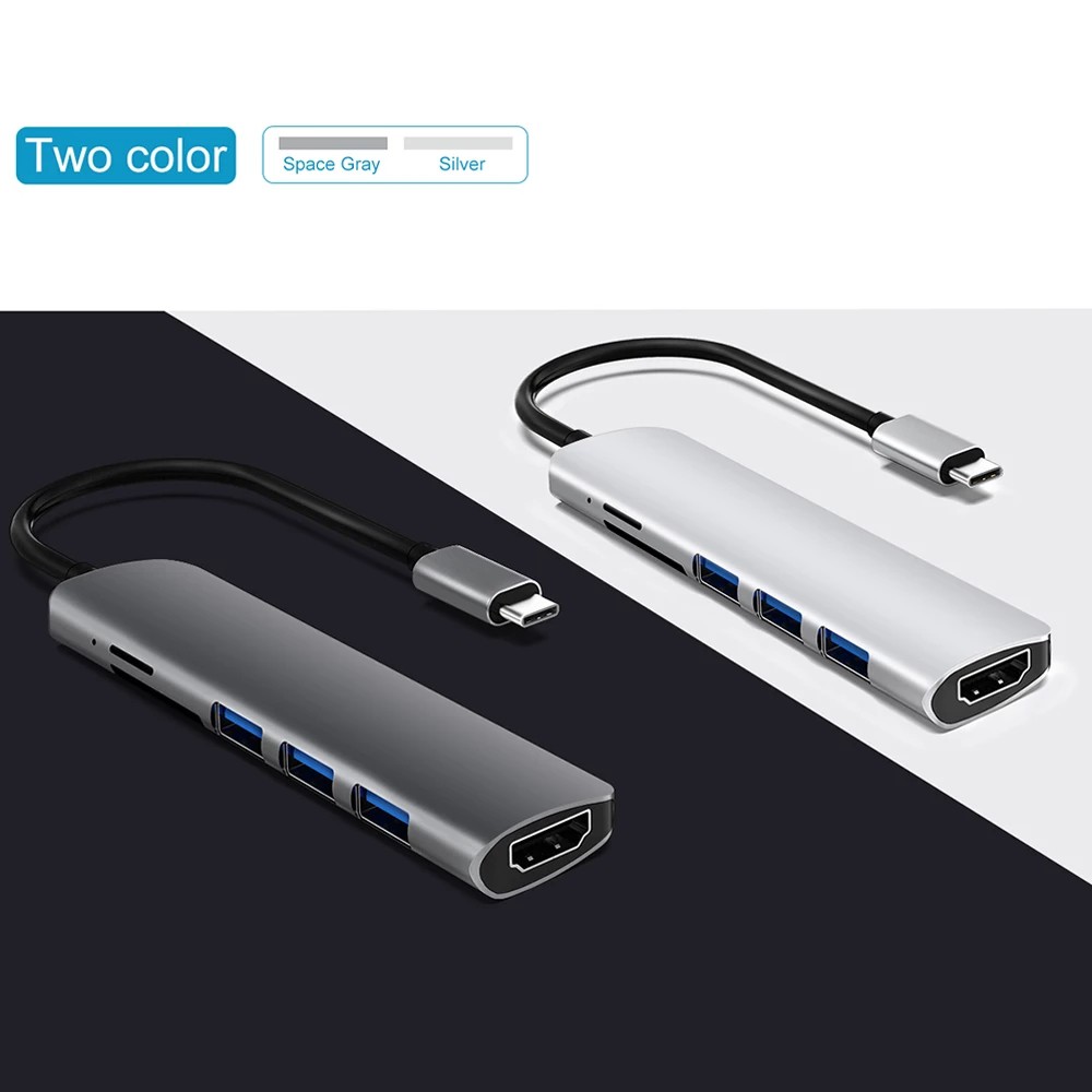 Hub Chuyển Đổi Usb 3.1 Type-C Hub Sang Hdmi 4k 6 Trong 1 Với 3 Cổng Usb C Cho Macbook Pro / Air / Huawei Mate