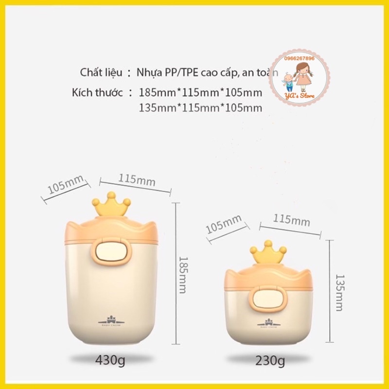 Hộp trữ sữa bột, đồ khô hình vương miện cao cấp hình Vương Miện và Khủng Long cho bé
