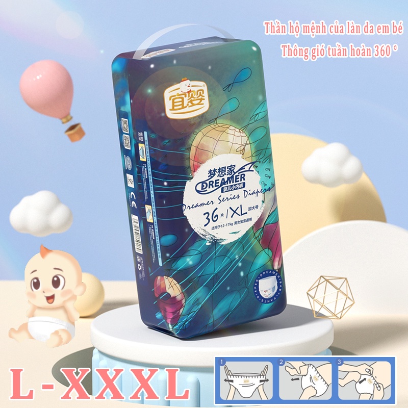 Tã quần YIYING Dreamer Tã thấm hút siêu mỏng M42 / L38 / XL36 / XXL34 / XXXL32 tã bỉm quần dán sơ sinh tã em bé